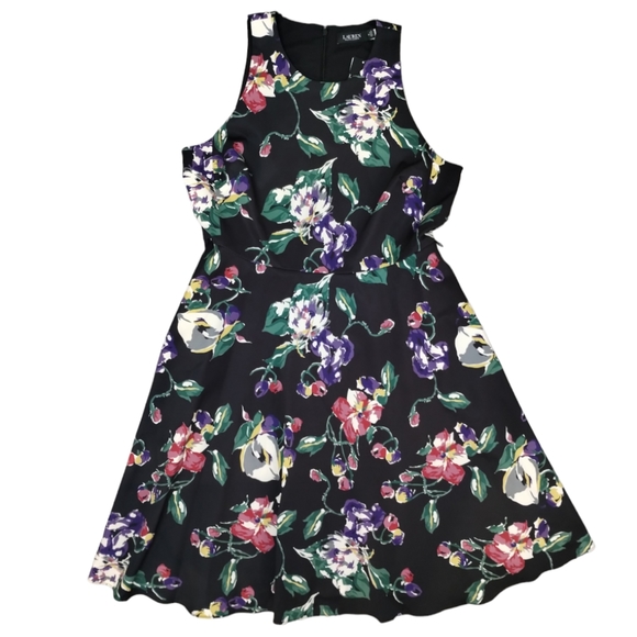 Ralph Lauren Black Label Fit and Flare Dress Pockets Floral - Picture 1 of 9